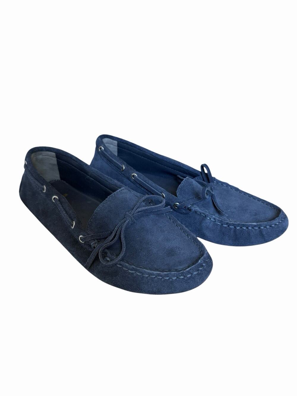 J.Crew Driving Moc Loafers Size 7 Navy Blue Suede Moccassins Tie Bow